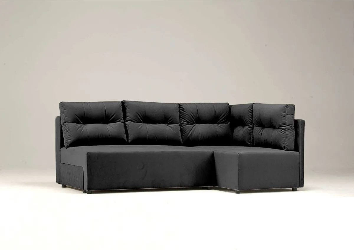 Narożnik czarny MONO prawy z funkcją spania 208 cm: Czarny narożnik MONO prawy z funkcją spania