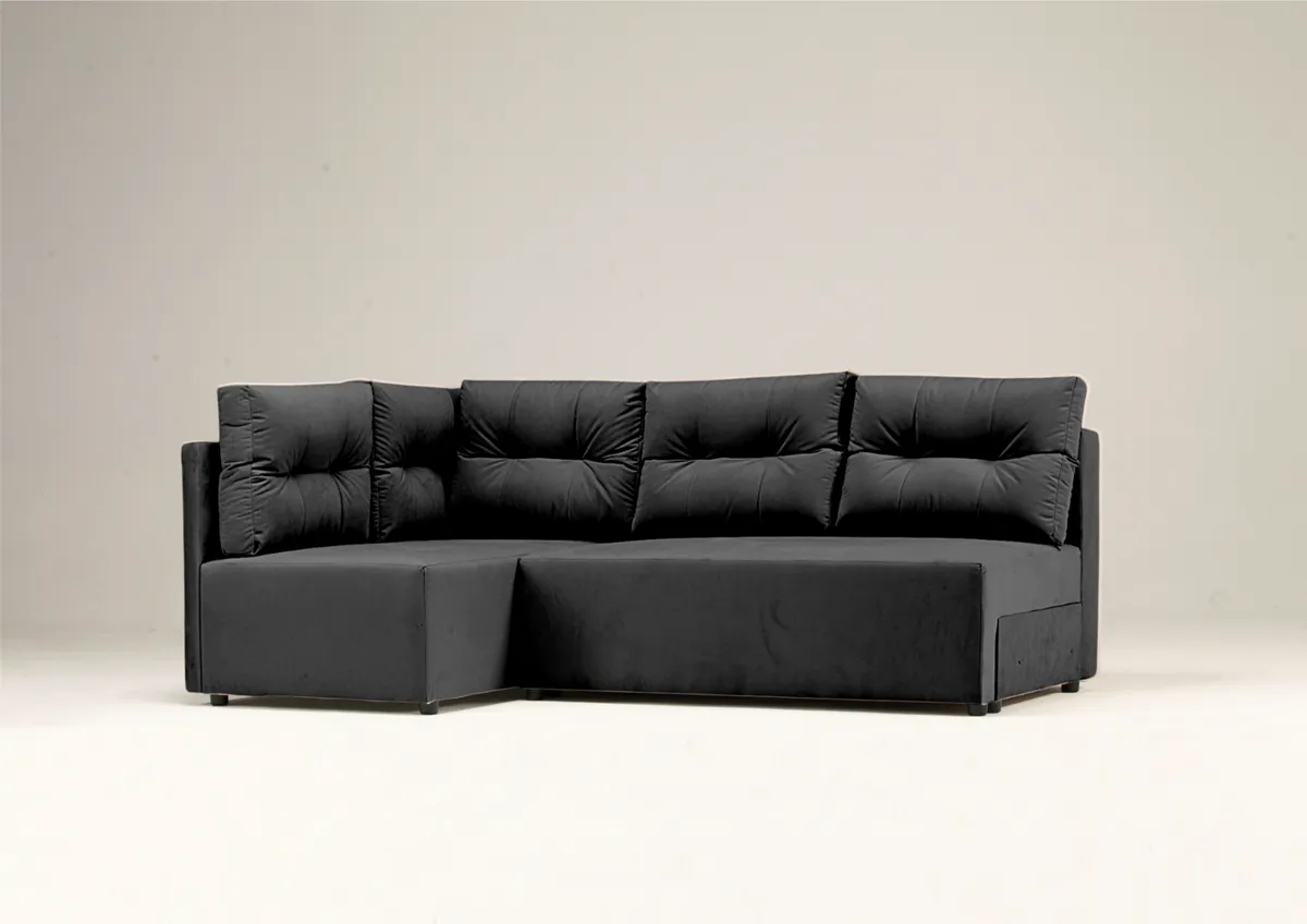 Narożnik czarny MONO lewy z funkcją spania 208 cm: Czarny narożnik MONO lewy z funkcją spania