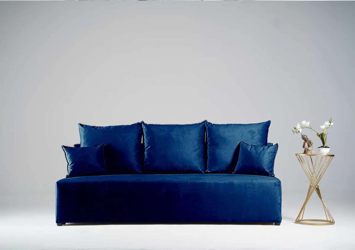 Sofa granatowa ESTI trzyosobowa z funkcją spania 190 cm: Granatowa sofa ESTI na każdy centymetr
