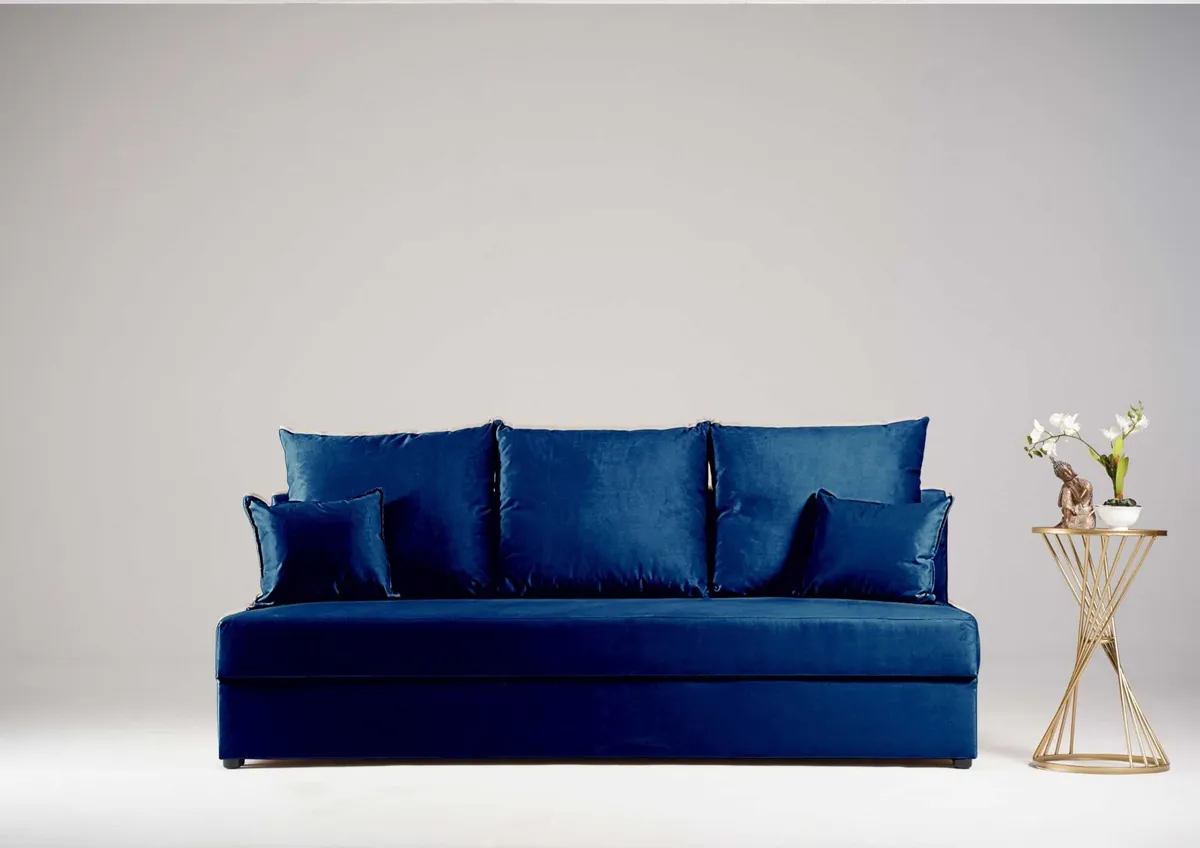 Sofa granatowa PACO z funkcją spania 190 cm: Granatowa sofa PACO z funkcją spania