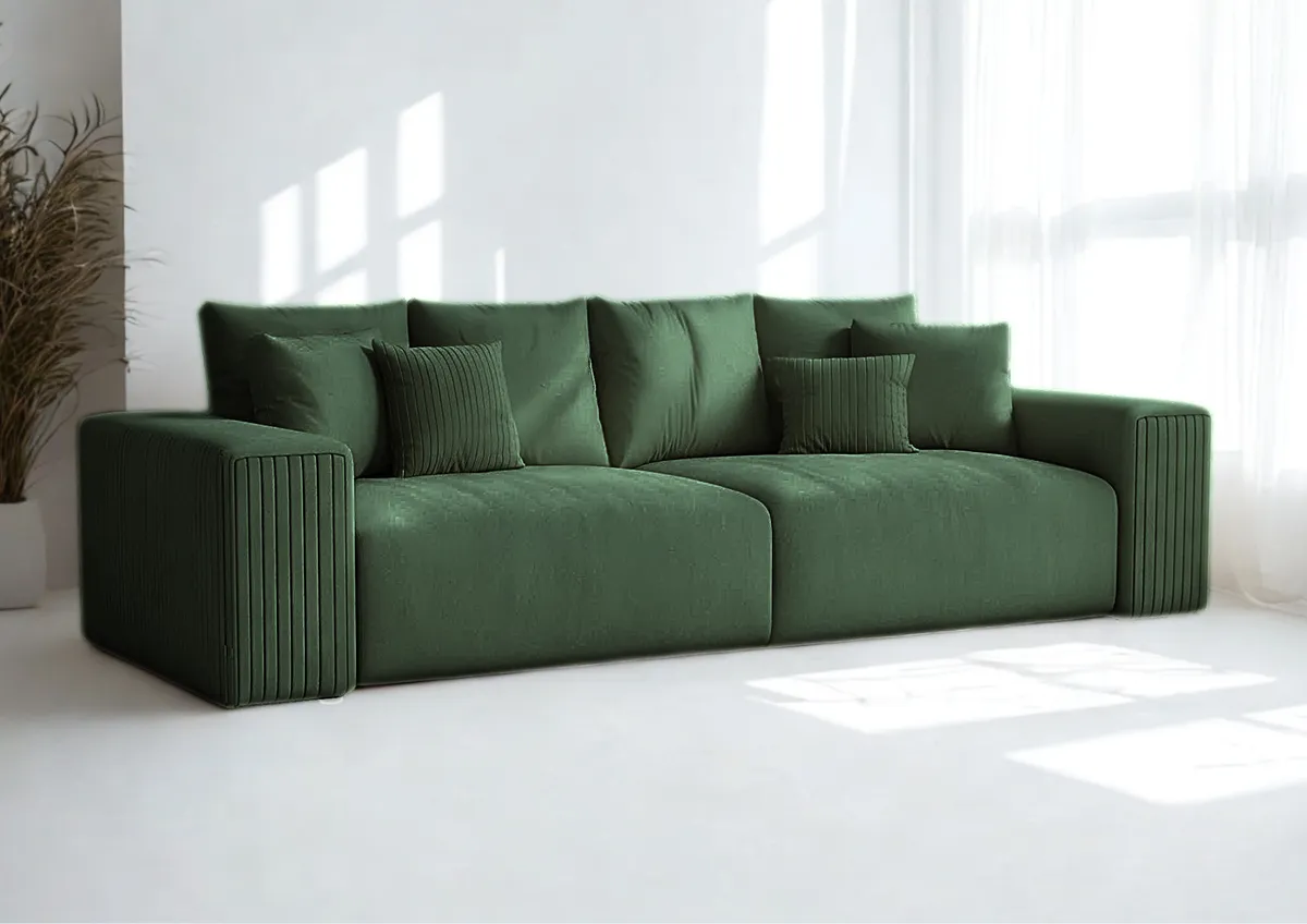 Sofa zielona PAS czteroosobowa z funkcją spania 294 cm: Zielona sofa PAS z funkcją spania