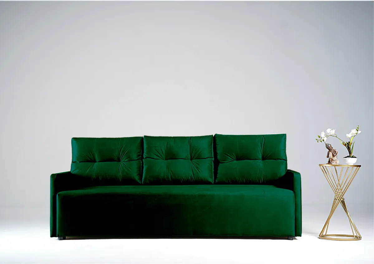 Sofa zielona VERO trzyosobowa z funkcją spania 198 cm: Zielona sofa VERO w skandynawskim stylu