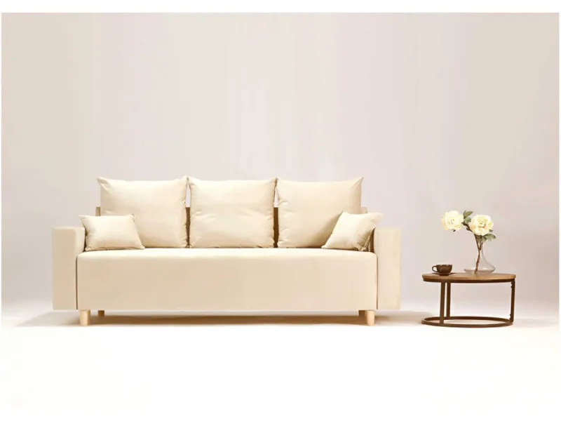 Sofa beżowa EVER trzyosobowa z funkcją spania 215 cm: Beżowa sofa EVER z funkcją spania