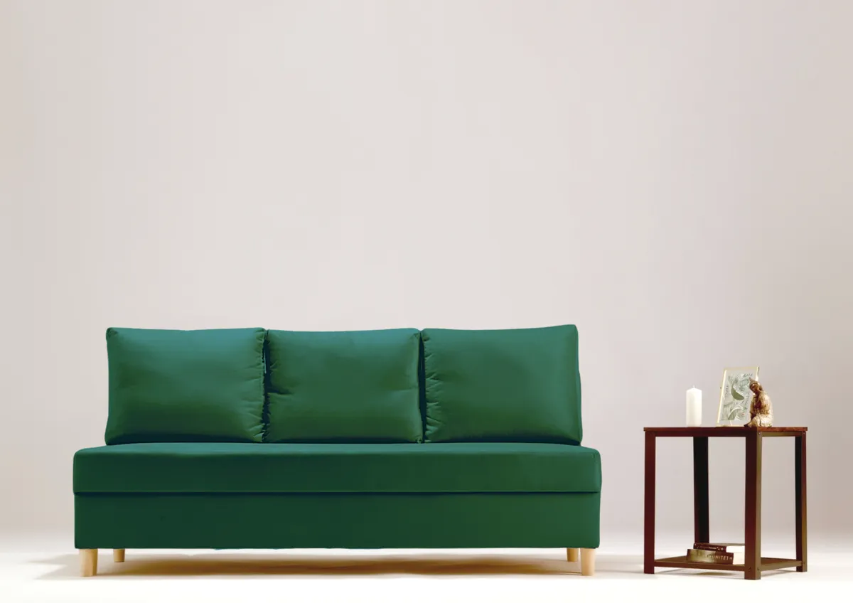 Sofa zielona ONYX trzyosobowa z funkcją spania 190 cm: Zielona sofa ONYX bez podłokietników