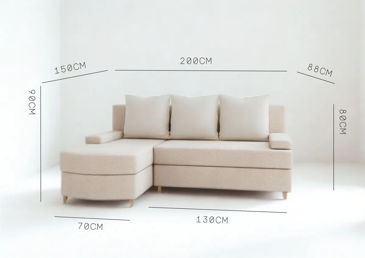 Narożnik szary HELIOS lewy z funkcją spania 200 cm: Wymiary HELIOS lewy