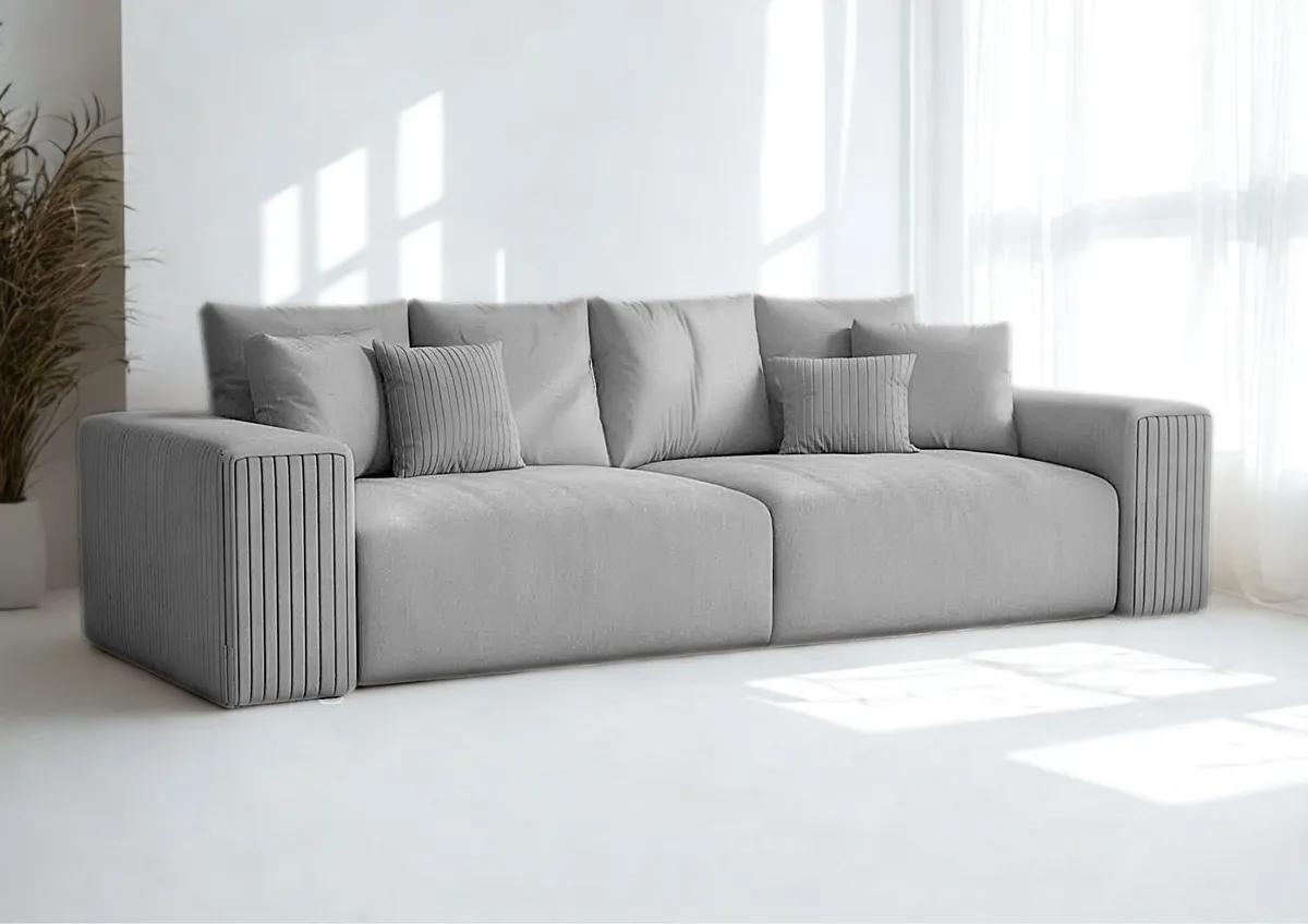 Sofa szara PAS czteroosobowa z funkcją spania 294 cm: Szara sofa PAS z funkcją spania