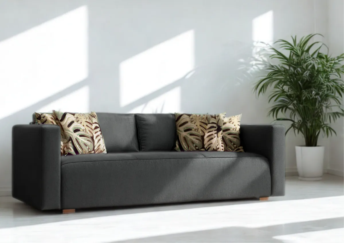 Sofa grafitowa BALATON trzyosobowa z funkcją spania 220 cm: Grafitowa sofa BALATON z funkcją spania