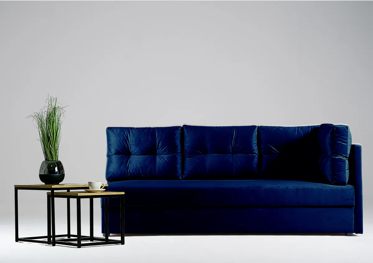 Sofa granatowa MALA prawa trzyosobowa z funkcją spania 198 cm: Granatowa sofa MALA prawa z funkcją spania