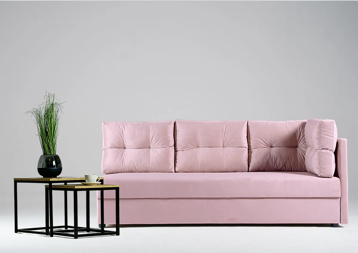 Sofa różowa MALA prawa trzyosobowa z funkcją spania 198 cm: Różowa sofa MALA prawa z funkcją spania