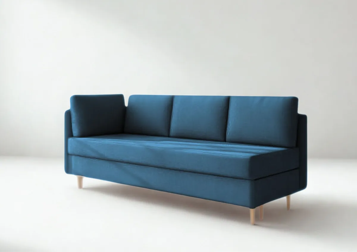 Sofa granatowa PRATO lewa trzyosobowa z funkcją spania 198 cm: Granatowa sofa PRATO lewa na drewnianych nogach