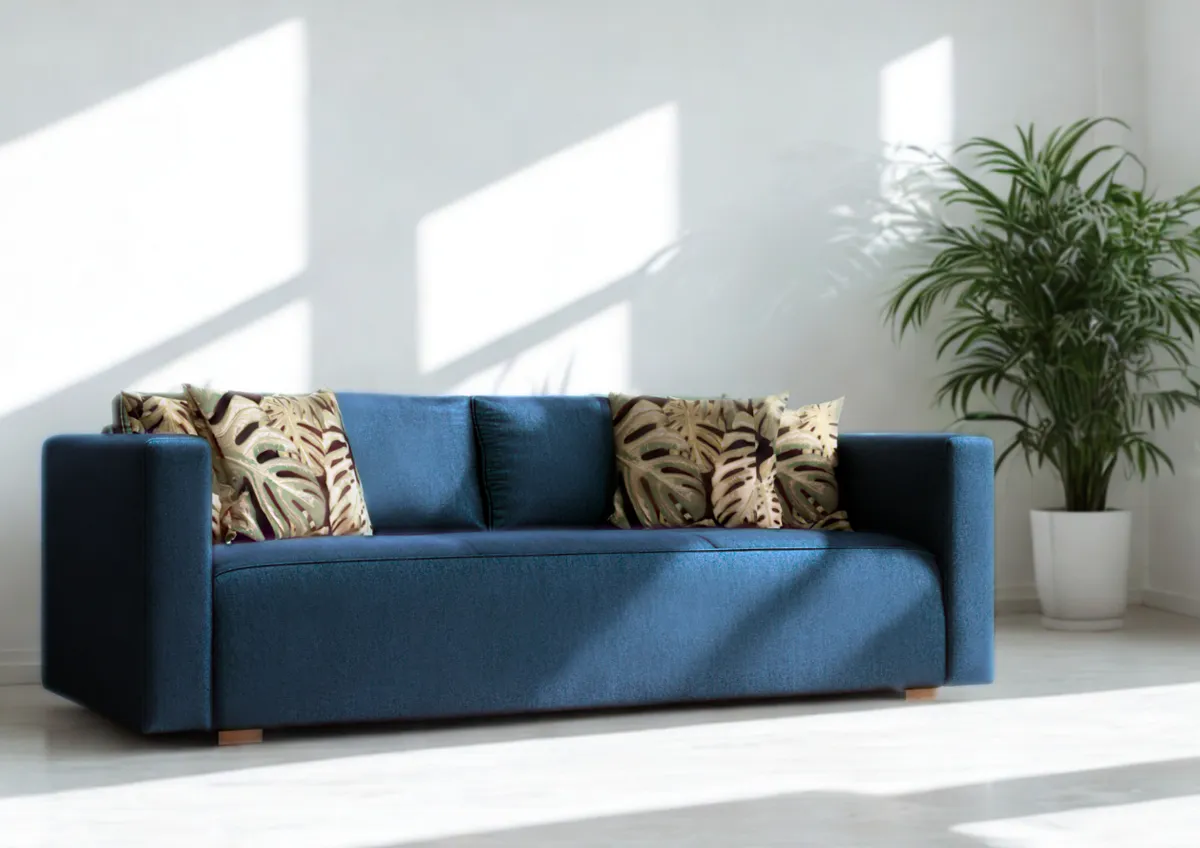Sofa granatowa BALATON trzyosobowa z funkcją spania 220 cm: Granatowa sofa BALATON z funkcją spania