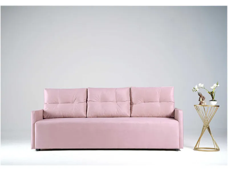 Sofa różowa VERO trzyosobowa z funkcją spania 198 cm: Różowa sofa VERO w skandynawskim stylu