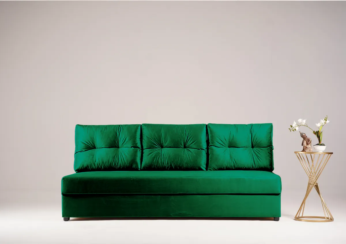 Sofa zielona SKANDI trzyosobowa z funkcją spania 190 cm: Skandi na małą przestrzeń: zielona sofa SKANDI