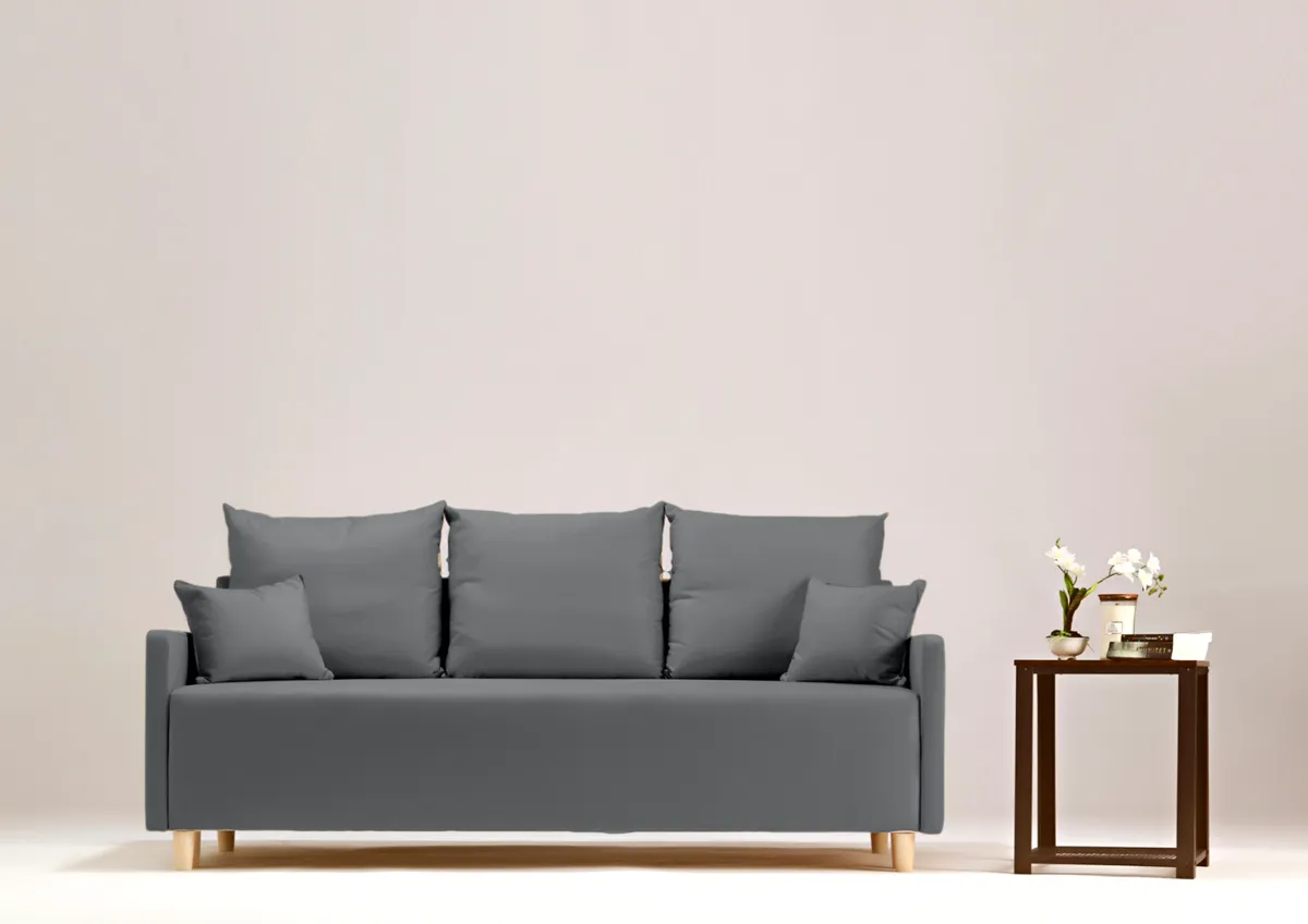 Sofa grafitowa ROSA trzyosobowa z funkcją spania 198 cm: Grafitowa sofa ROSA w skandynawskim stylu