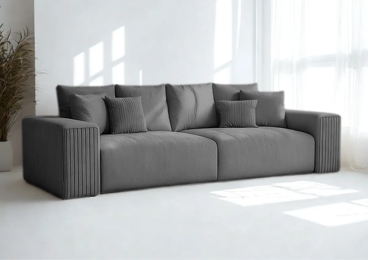 Sofa grafitowa PAS czteroosobowa z funkcją spania 294 cm: Grafitowa sofa PAS z funkcją spania