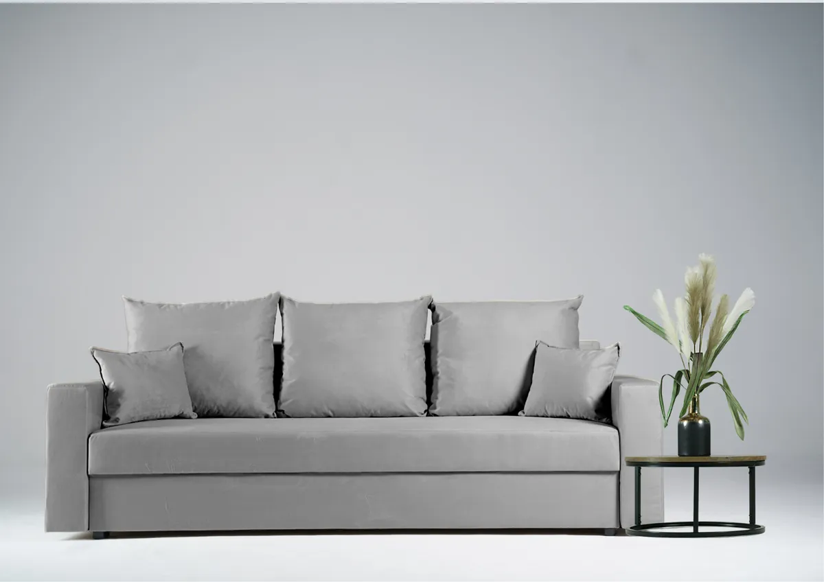 Sofa szara ARLO trzyosobowa z funkcją spania 215 cm: Szara sofa ARLO z funkcją spania