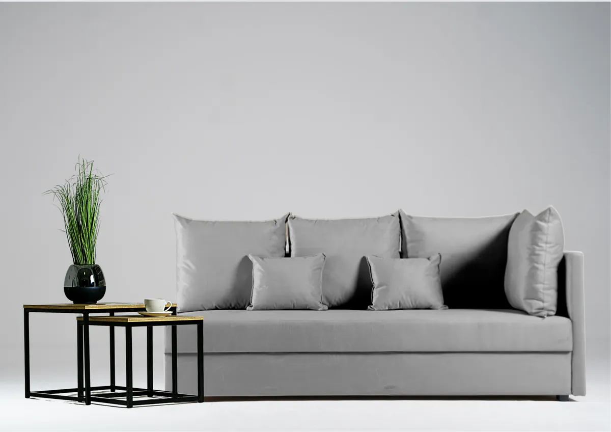Sofa szara MOBO prawa trzyosobowa z funkcją spania 198 cm: Szara sofa MOBO prawa na małą przestrzeń