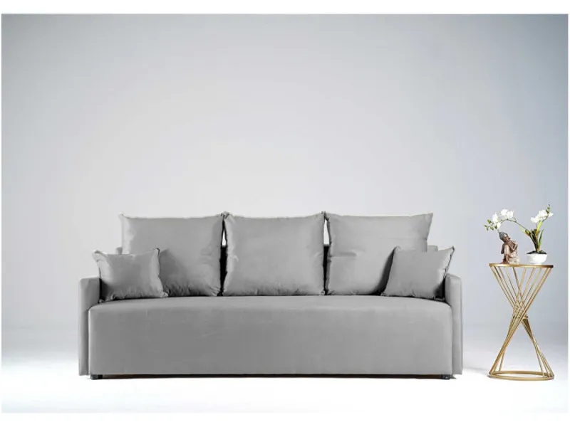 Sofa szara PARMA trzyosobowa z funkcją spania 198 cm: Szara sofa PARMA z funkcją spania