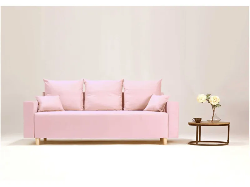 Sofa różowa EVER trzyosobowa z funkcją spania 215 cm: Różowa sofa EVER z funkcją spania