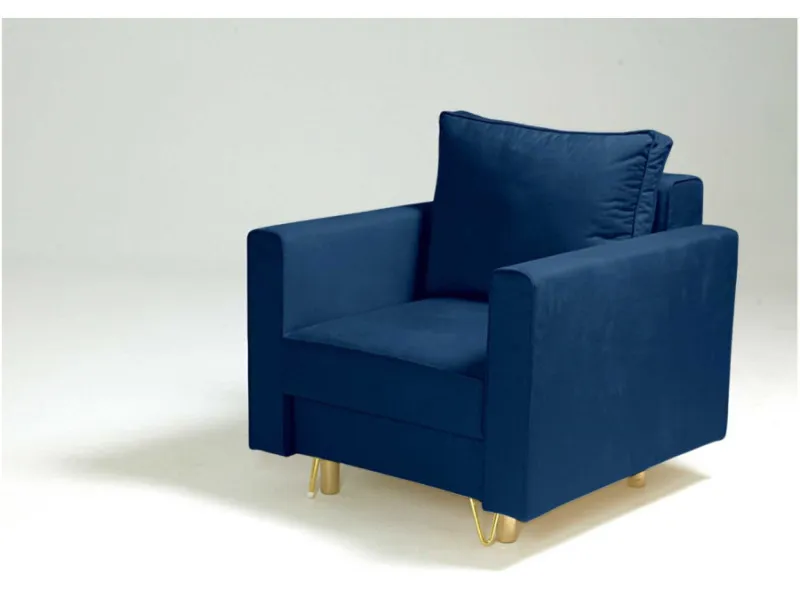 Fotel granatowy DES 85 cm: Granatowy fotel DES i złote nogi
