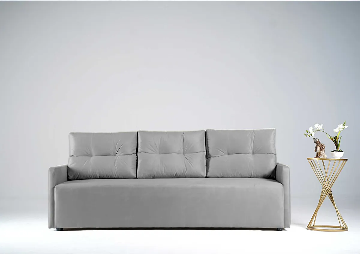 Sofa szara VERO trzyosobowa z funkcją spania 198 cm: Szara sofa VERO w skandynawskim stylu