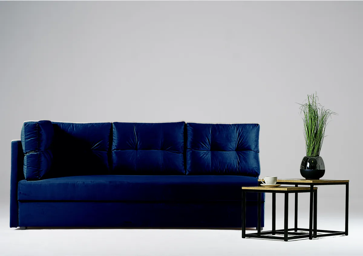 Sofa granatowa MALA lewa trzyosobowa z funkcją spania 198 cm: Granatowa sofa MALA lewa z funkcją spania