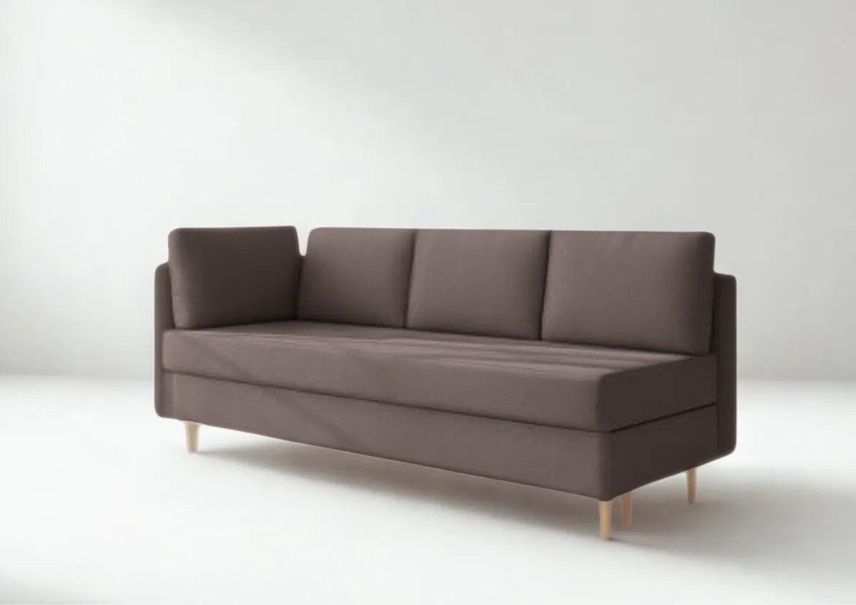 Sofa brązowa PRATO lewa trzyosobowa z funkcją spania 198 cm: Brązowa sofa PRATO lewa na drewnianych nogach