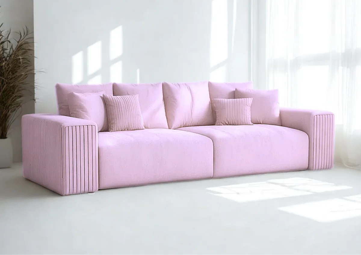 Sofa różowa PAS czteroosobowa z funkcją spania 294 cm: Różowa sofa PAS z funkcją spania
