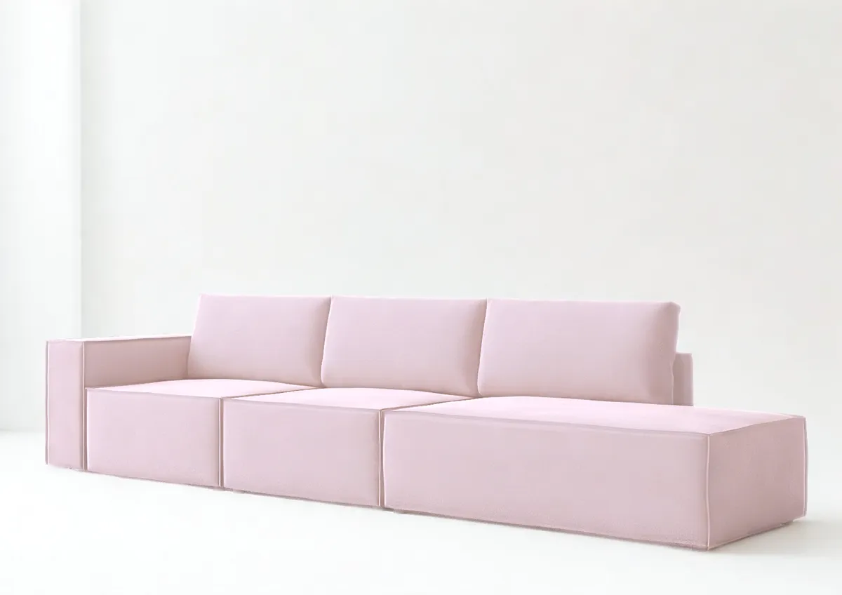 Sofa różowa GOIA lewa sześcioosobowa modułowa 315 cm: Modułowa sofa GOIA w kolorze różowym