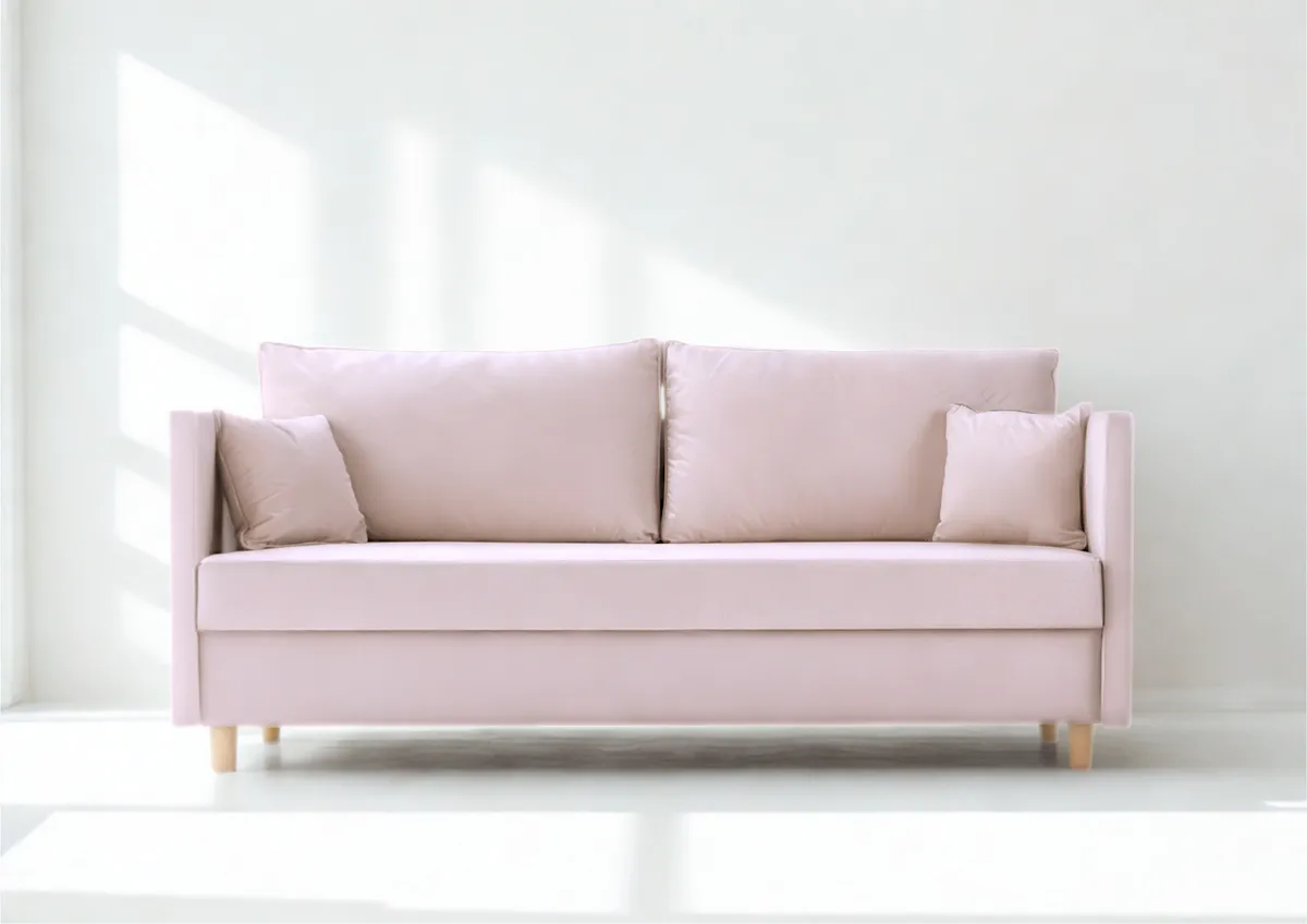 Sofa różowa SECCO trzyosobowa z funkcją spania 215 cm: Różowa sofa SECCO z funkcją spania