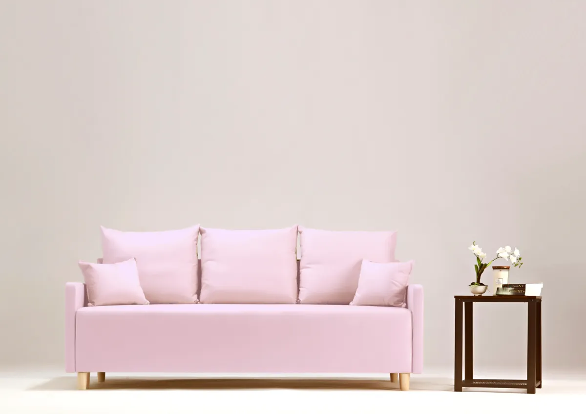 Sofa różowa ROSA trzyosobowa z funkcją spania 198 cm: Różowa sofa ROSA w skandynawskim stylu