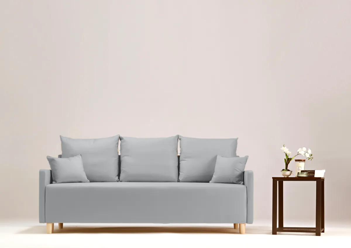 Sofa szara ROSA trzyosobowa z funkcją spania 198 cm: Szara sofa ROSA w skandynawskim stylu