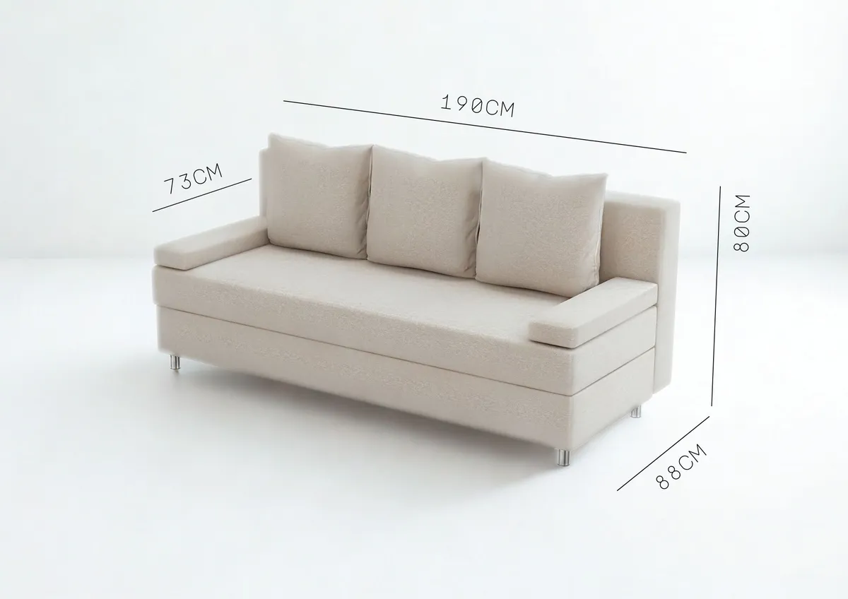 Sofa grafitowa HELIOS trzyosobowa z funkcją spania 190 cm: Wymiary HELIOS