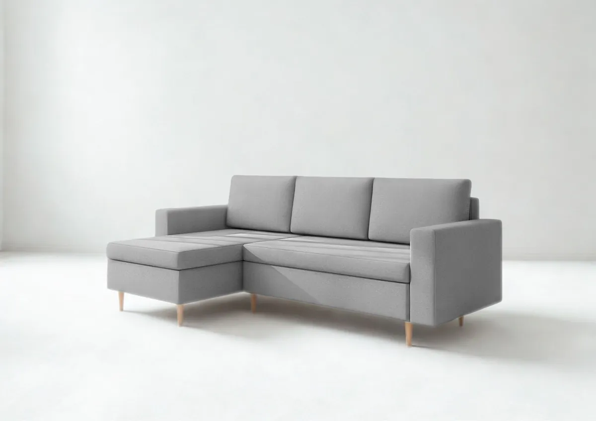 Narożnik szary BEVER lewy z funkcją spania 225 cm: Szary narożnik BEVER lewy z funkcją spania