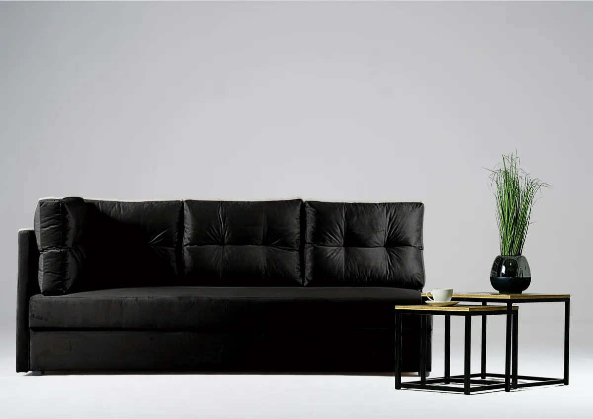 Sofa czarna MALA lewa trzyosobowa z funkcją spania 198 cm: Czarna sofa MALA lewa z funkcją spania