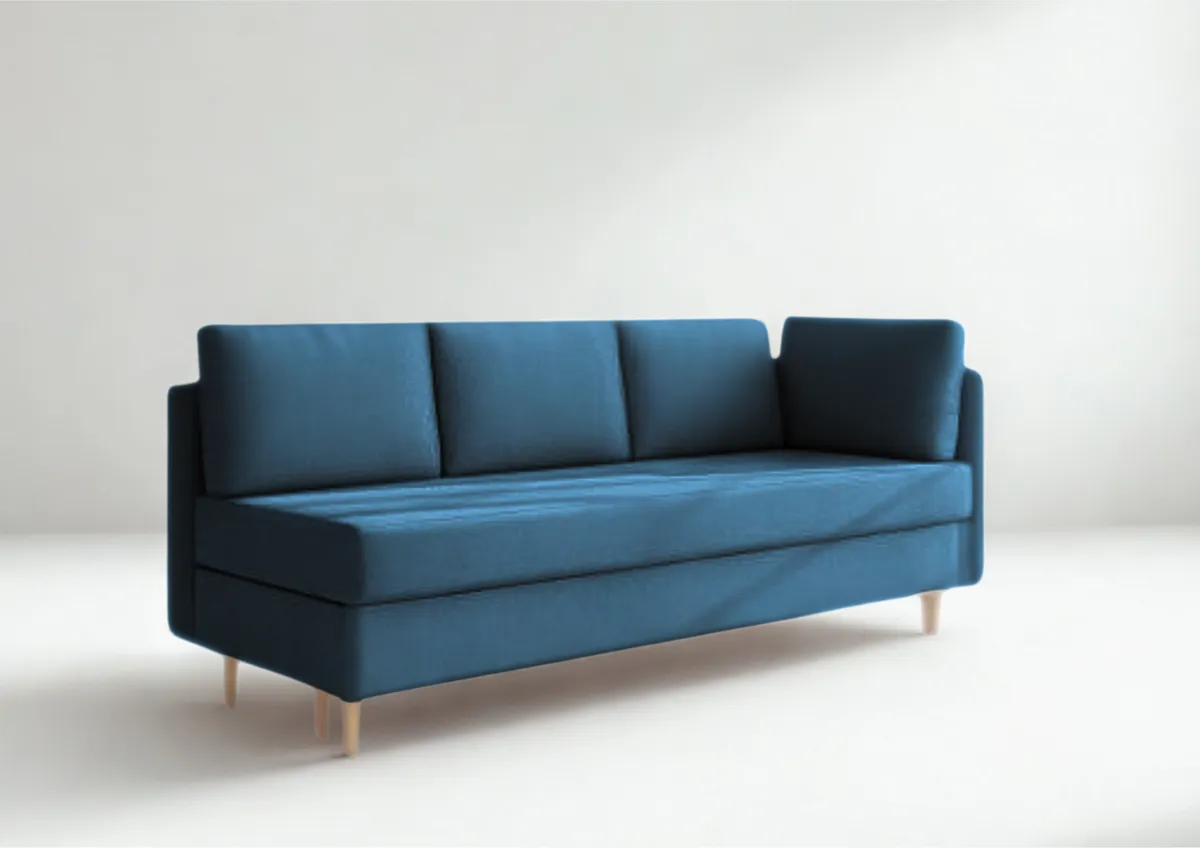 Sofa granatowa PRATO prawa trzyosobowa z funkcją spania 198 cm: Granatowa sofa PRATO prawa na drewnianych nogach