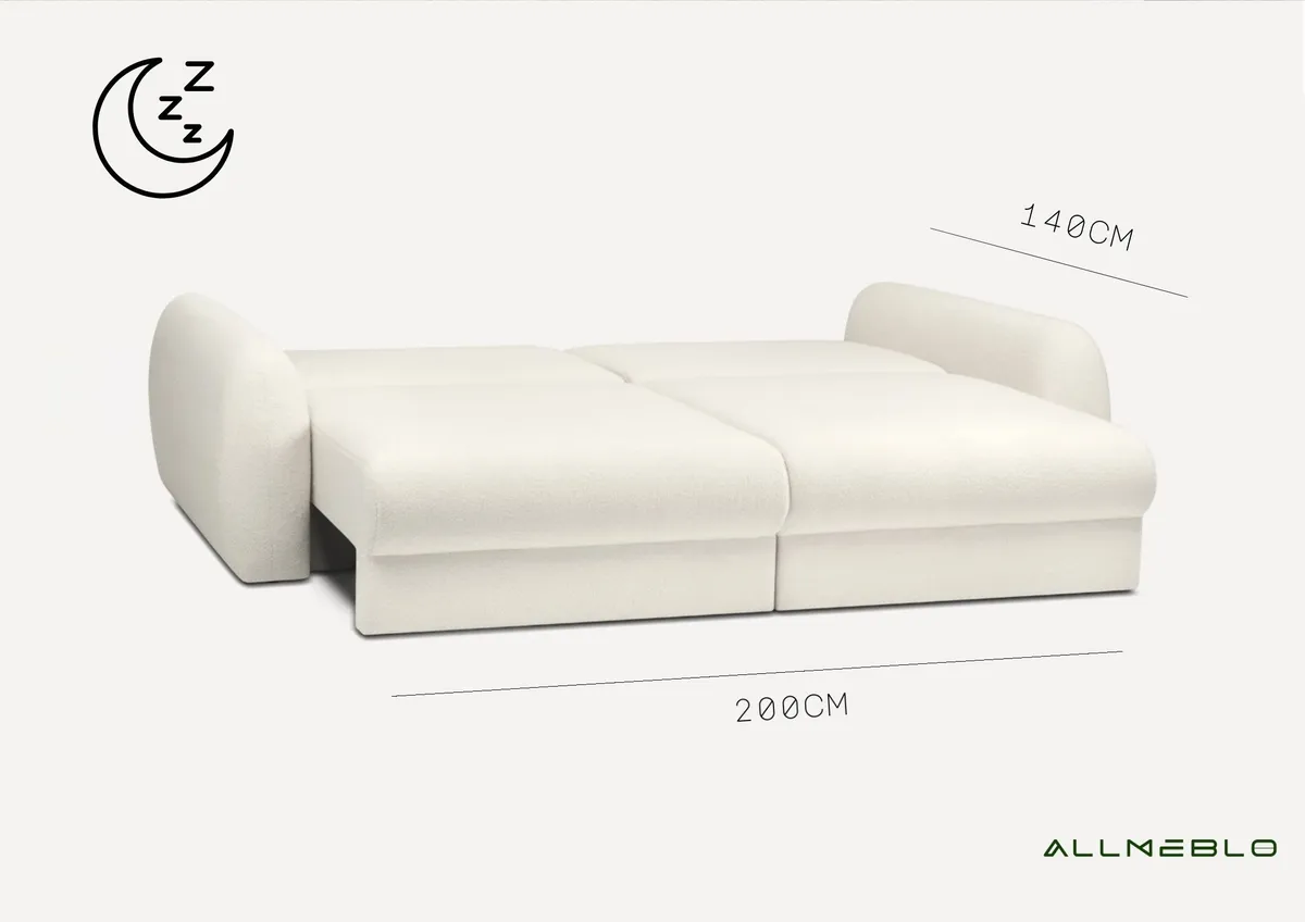 Sofa beżowa PALLA trzyosobowa z funkcją spania 250 cm: Rozkładanie i pojemnik na pościel