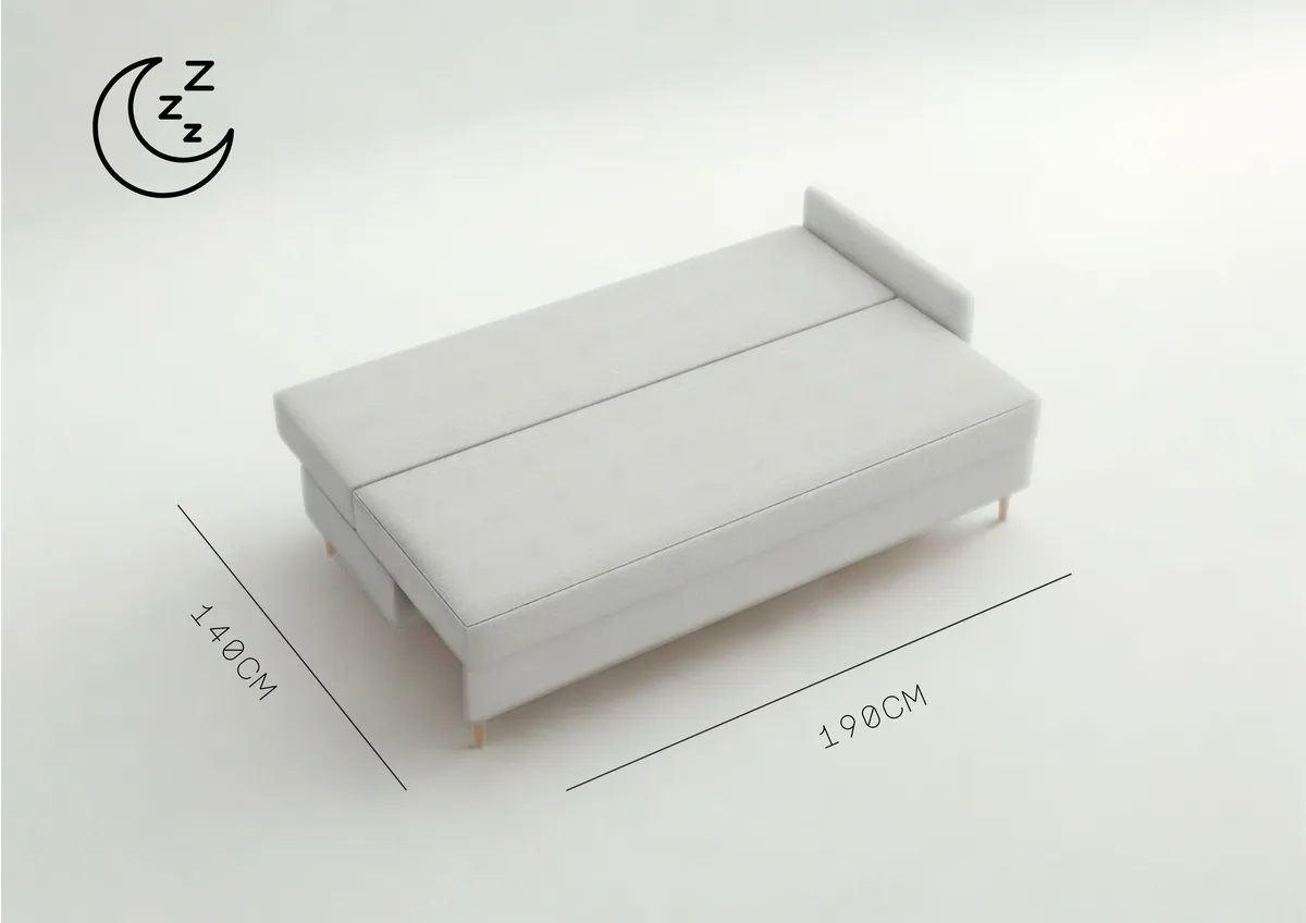 Sofa brązowa PRATO prawa trzyosobowa z funkcją spania 198 cm: Łóżko i pojemnik na pościel w modelu PRATO