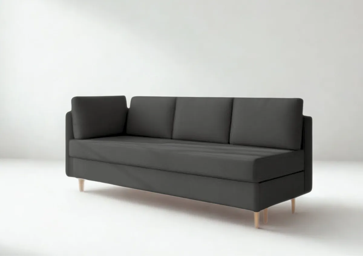 Sofa czarna PRATO lewa trzyosobowa z funkcją spania 198 cm: Czarna sofa PRATO lewa na drewnianych nogach