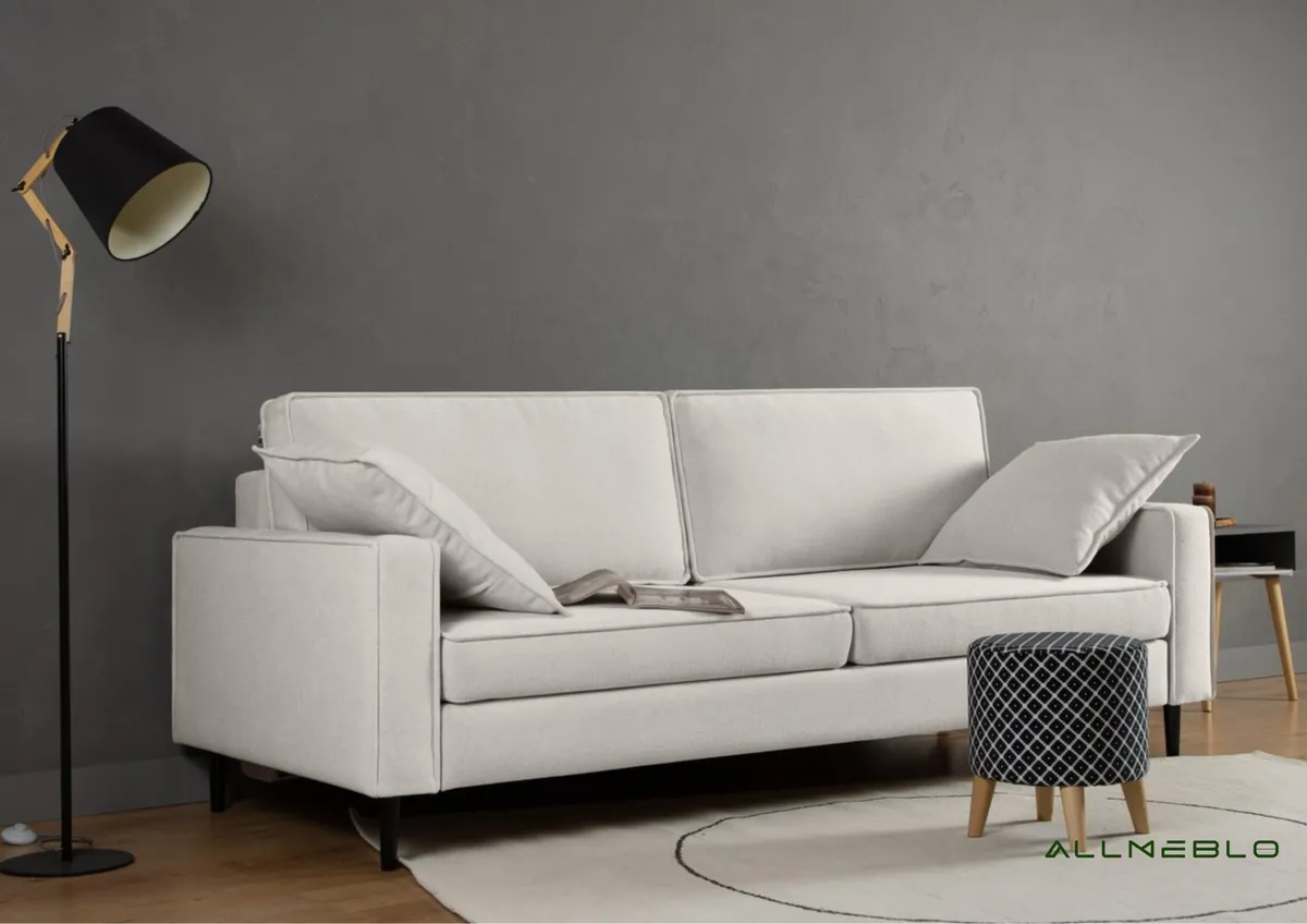 Sofa beżowa OSLO z funkcją spania 217 cm: Beżowa sofa OSLO w stylu skandynawskim