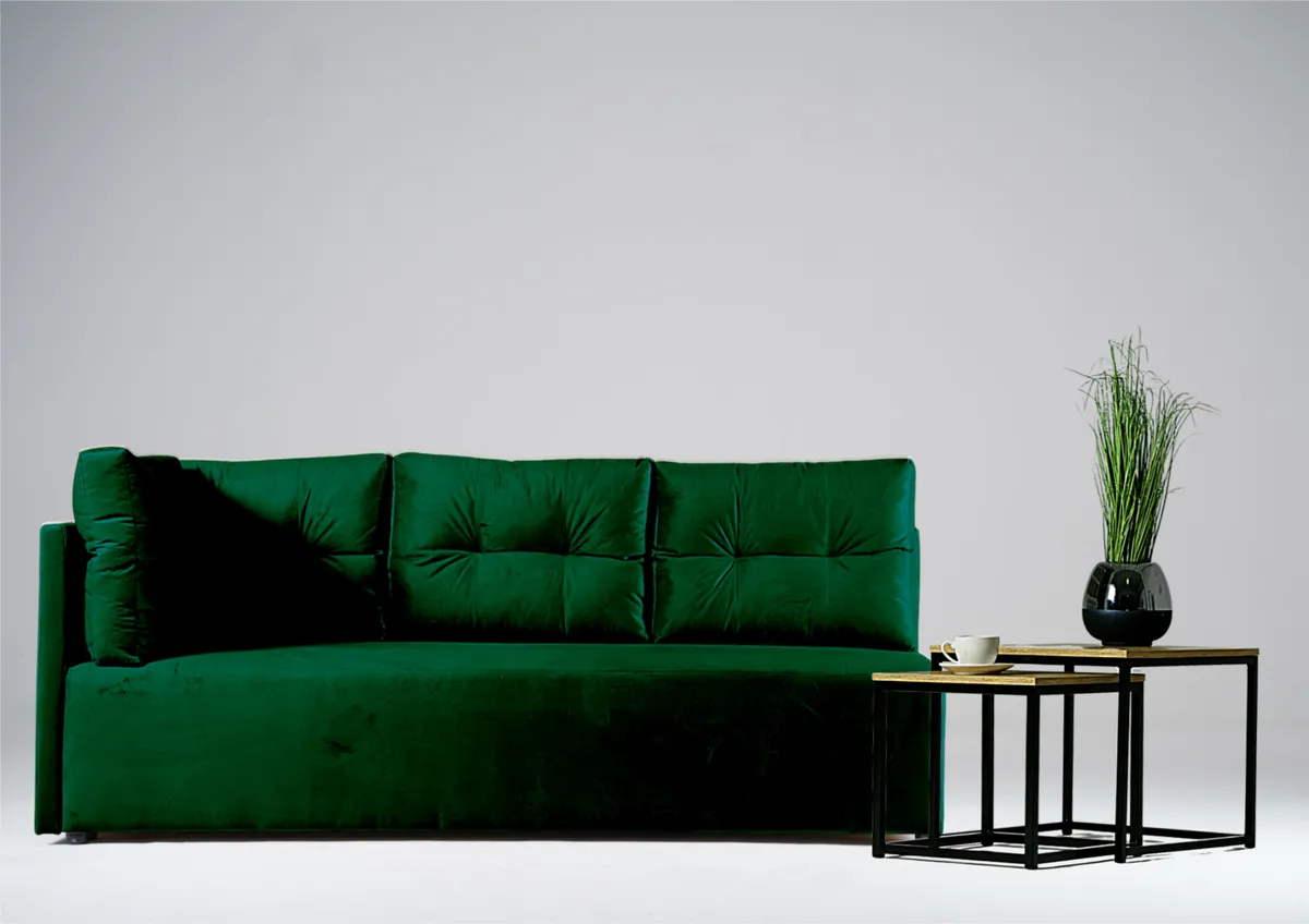 Sofa zielona MONO lewa trzyosobowa z funkcją spania 198 cm: Zielona sofa MONO lewa z funkcją spania