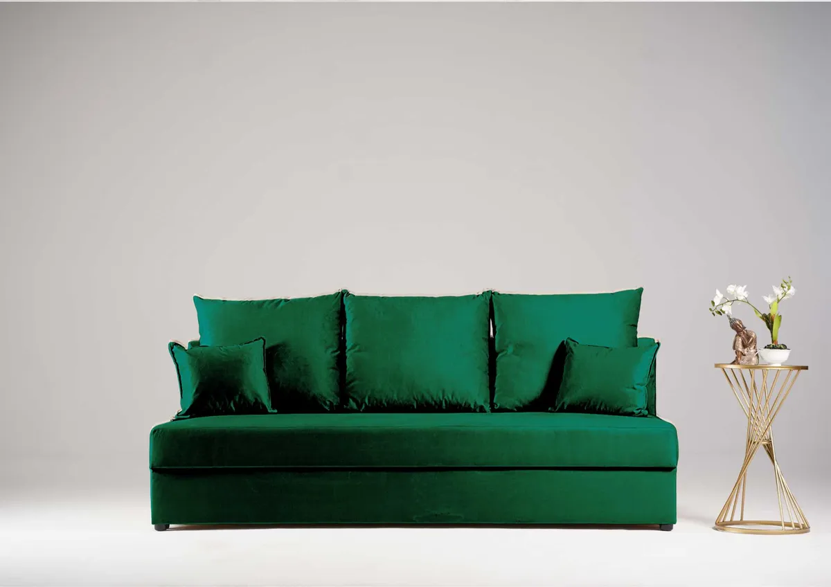 Sofa zielona PACO z funkcją spania 190 cm: Zielona sofa PACO z funkcją spania
