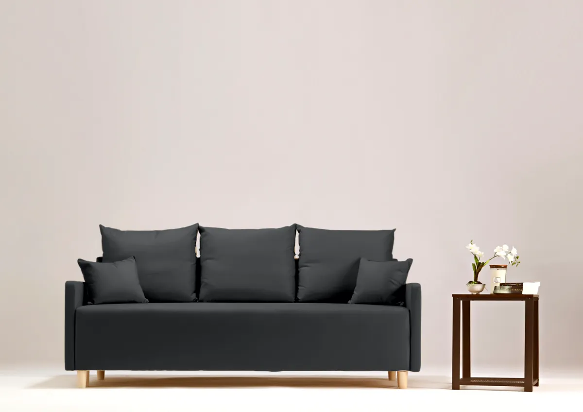 Sofa czarna ROSA trzyosobowa z funkcją spania 198 cm: Czarna sofa ROSA w skandynawskim stylu