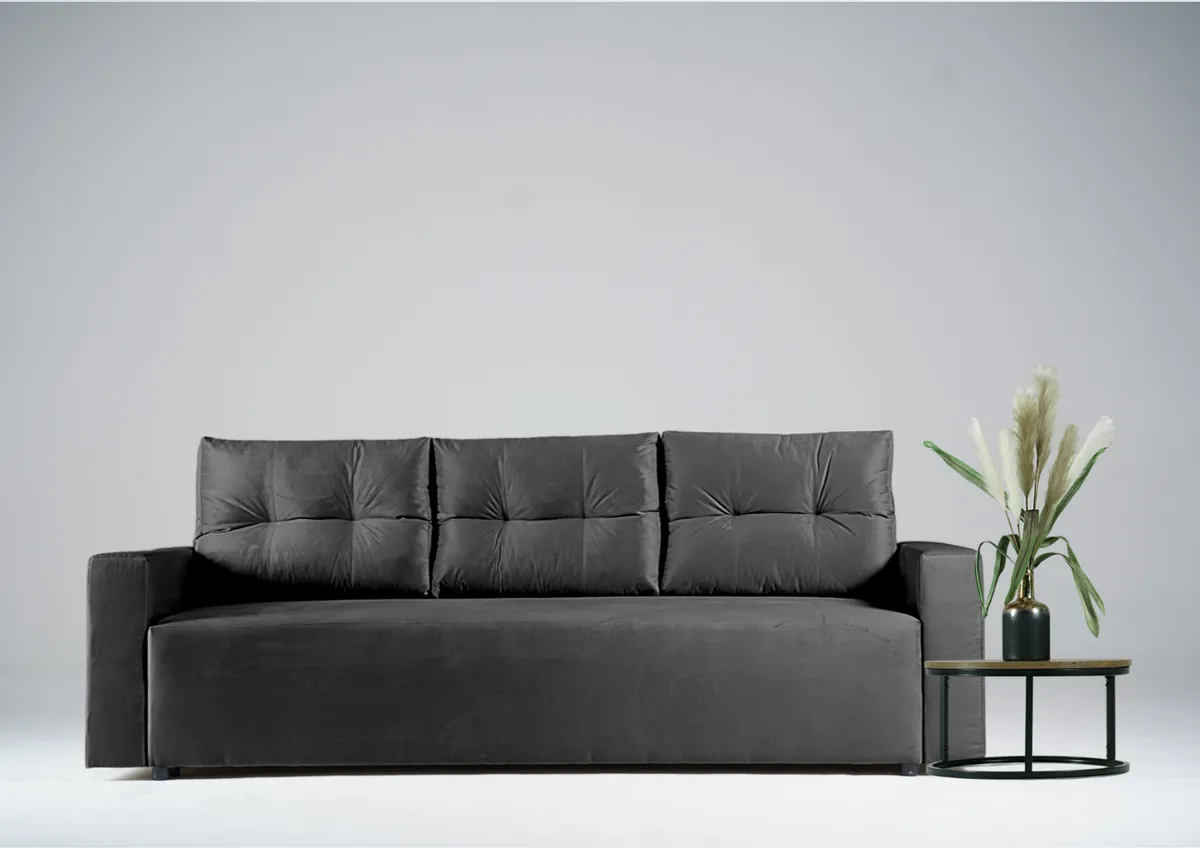 Sofa grafitowa BONO trzyosobowa z funkcją spania 215 cm: Grafitowa sofa BONO w klasycznym wydaniu