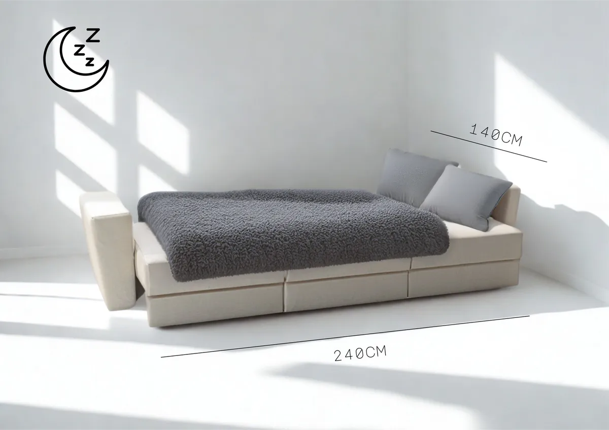 Sofa różowa CLEO pięcioosobowa modułowa z funkcją spania 295 cm: Rozkładanie i pojemnik na pościel