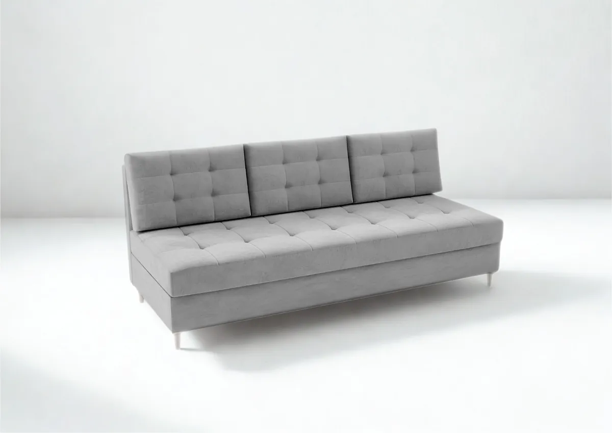 Sofa szara PERO trzyosobowa z funkcją spania 190 cm: Szara sofa PERO z pikowanym siedziskiem