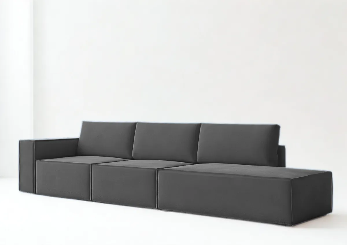 Sofa grafitowa GOIA lewa sześcioosobowa modułowa 315 cm: Modułowa sofa GOIA w kolorze grafitowym