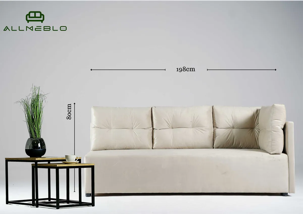 Sofa granatowa MONO prawa trzyosobowa z funkcją spania 198 cm: Sofa MONO prawa: wymiary