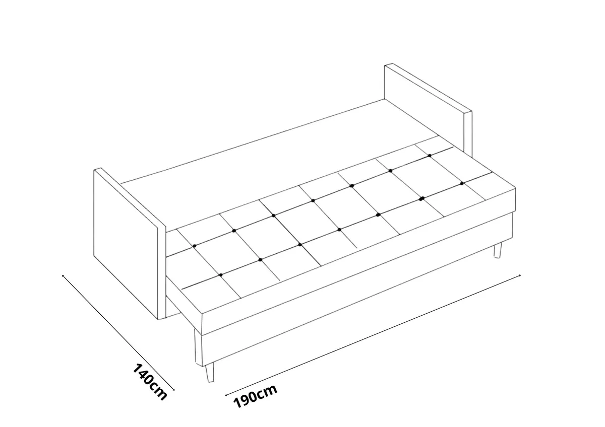 Sofa grafitowa PREGO z funkcją spania 215 cm: Sofa PREGO: spanie i pojemniki