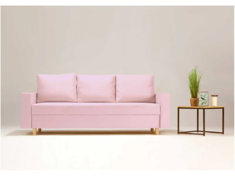 Sofa różowa BEVER trzyosobowa z funkcją spania 215 cm: Różowa sofa BEVER z funkcją spania